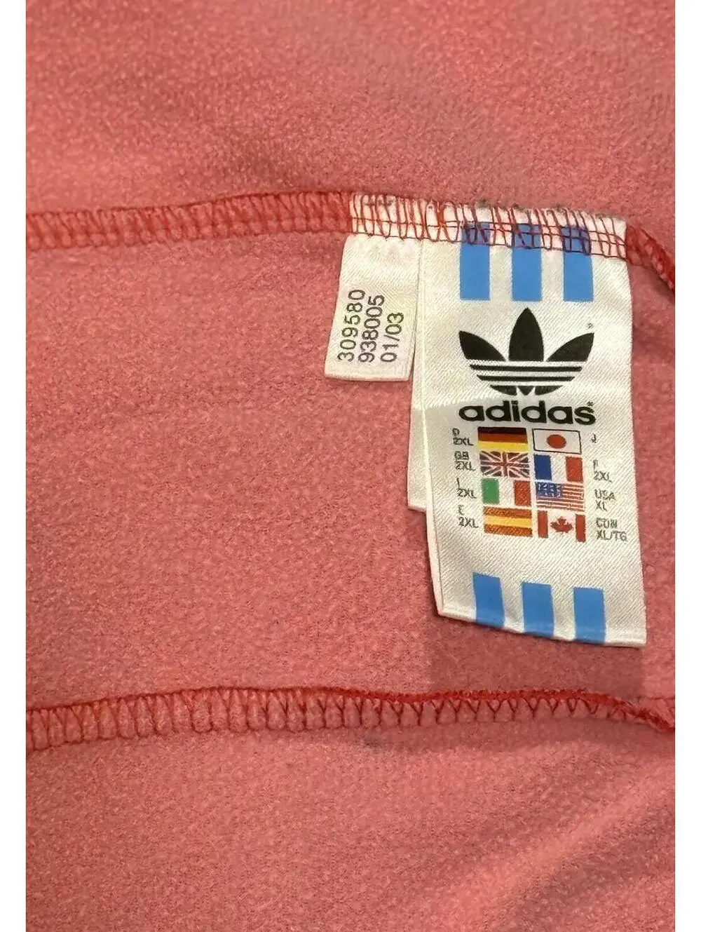 Men's Adidas Red Track Jacket with White Stripes Full Zip Size Extra Large (XL)